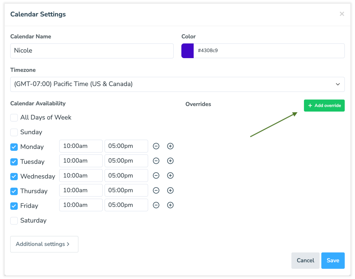 Setting dates and times a calendar will accept scheduled appointments in Apptoto.